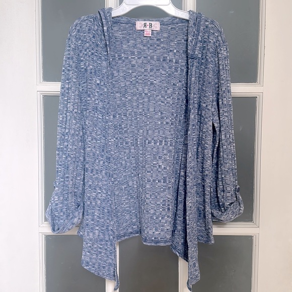RB Girls Lightweight Sweater Open Cardigan with Hood, Size M (10-12) - Picture 3 of 6